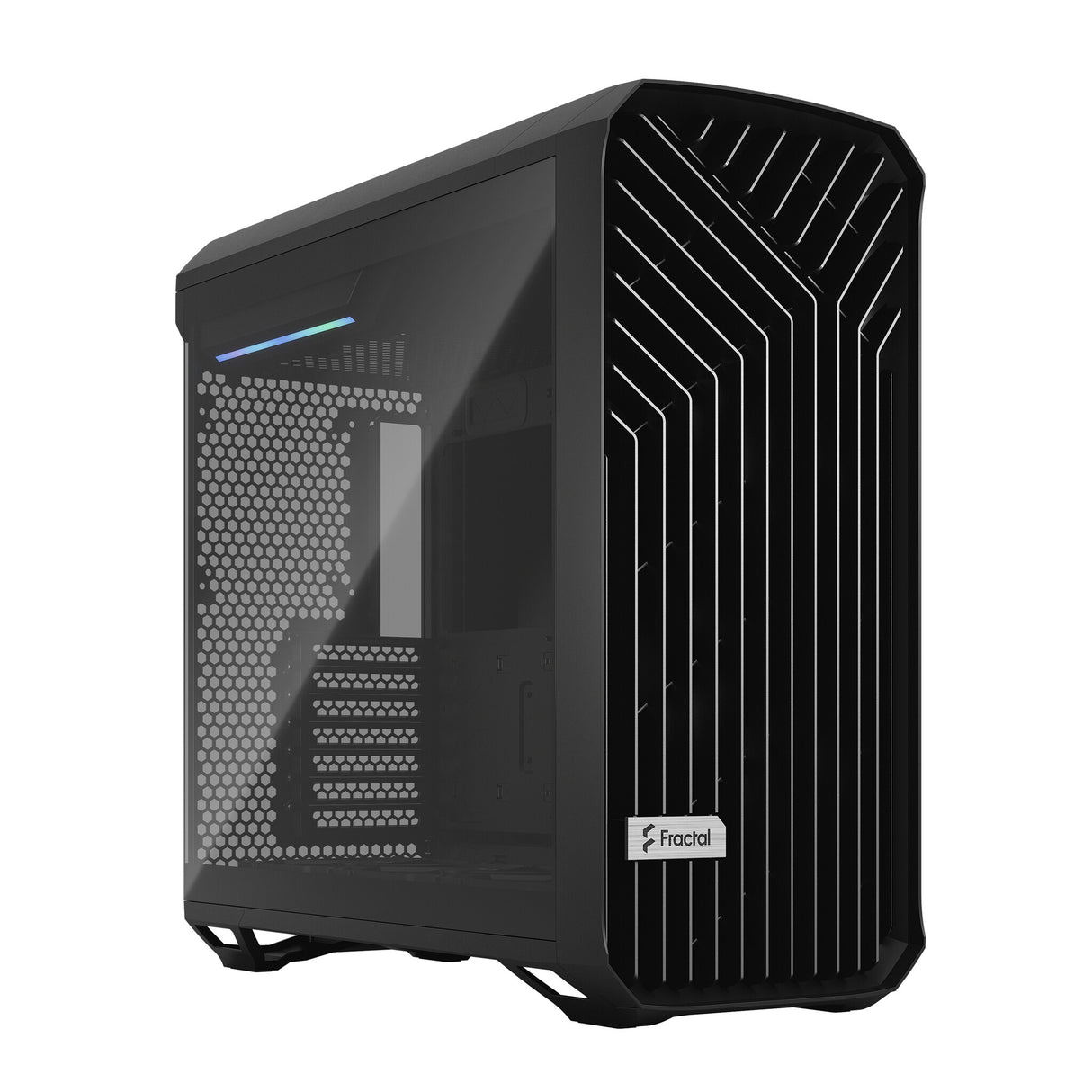 Fractal Design Torrent (Light TG) Boîtier de jeu avec fenêtres en verre teinté clair, E-ATX, 5 ventilateurs, hub de ventilateur, bande RVB sur le carénage du bloc d'alimentation, grille avant, USB-C
