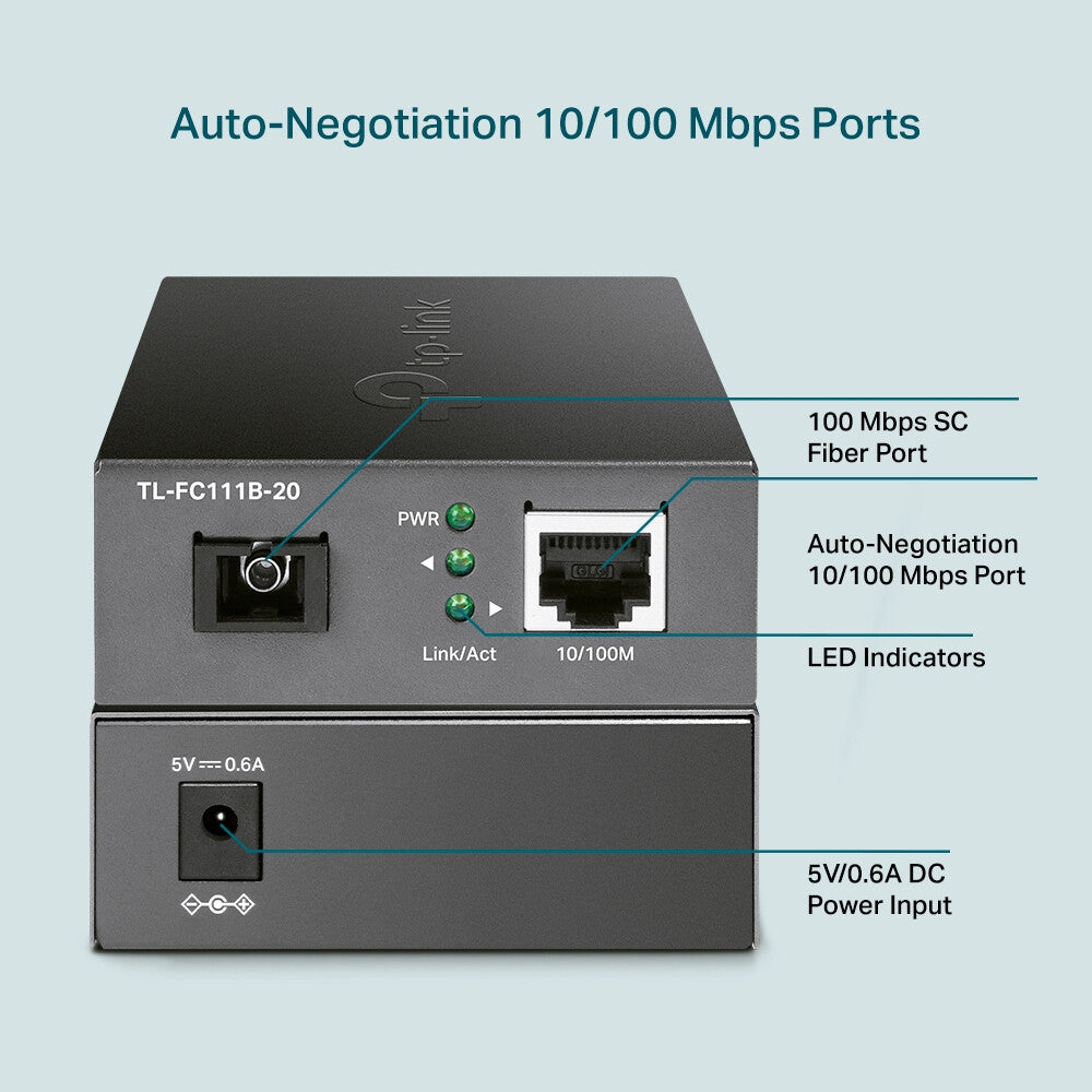 TP-Link 10/100 Mbps RJ45 to 100 Mbps Single-mode SC WDM Bi-Directional Fiber Converter