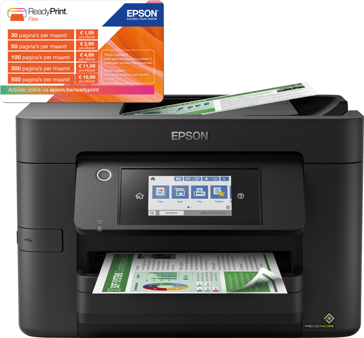 Imprimante jet d'encre Epson WorkForce WF-4820DWF C11CJ06401, A4, couleur, sans fil et Ethernet, tout-en-un avec télécopie, recto verso