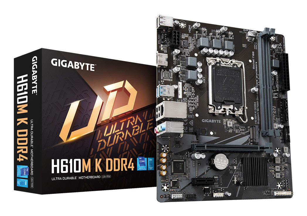 GIGABYTE H610M K DDR4 Motherboard - Supports Intel Core 14th Gen CPUs, 3+1+1 Phases Hybrid Power Design, up to 3200MHz DDR4, 1xPCIe 3.0 M.2, GbE LAN, USB 3.2 Gen 1