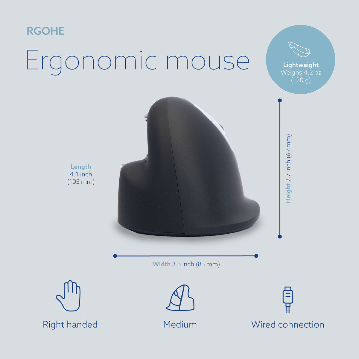 R-Go Tools Ergonomic mouse R-Go HE Break with break software, medium (hand size 165-185 mm), right-handed, Wired, black