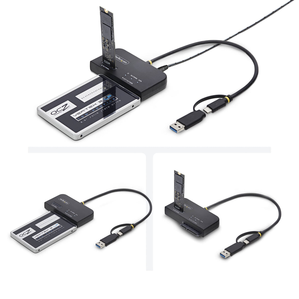 StarTech.com USB-C/USB-A to M.2 NVMe and 2.5in/3.5in SATA Adapter, 10Gbps, Tool-Free External SSD Hard Drive Reader, B+M/M-Key