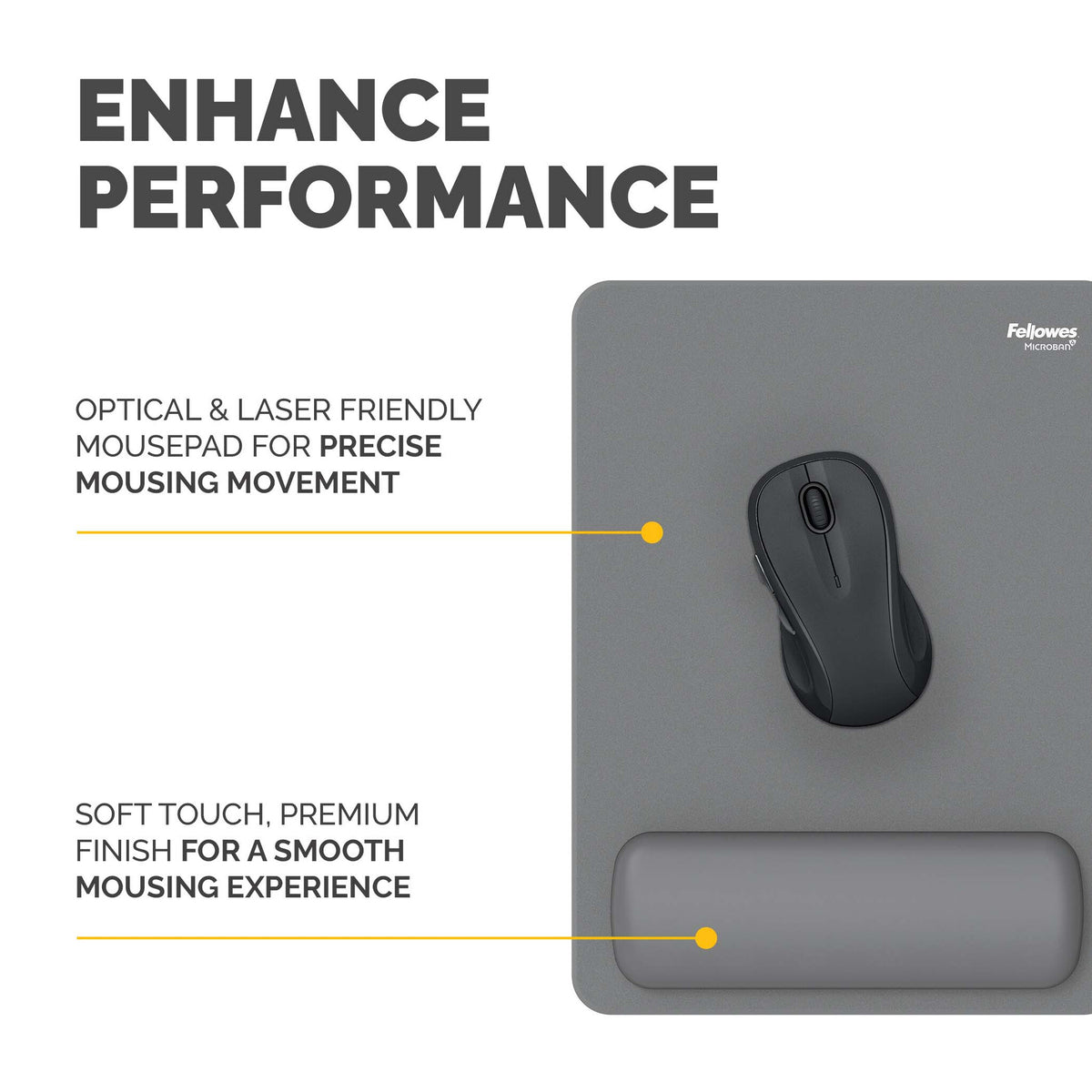 Fellowes Breyta XL Mouse Mat Wrist Rest XL Mouse Pad Wrist Support with Antibacterial Protection Ergonomic Mouse Mat Grey