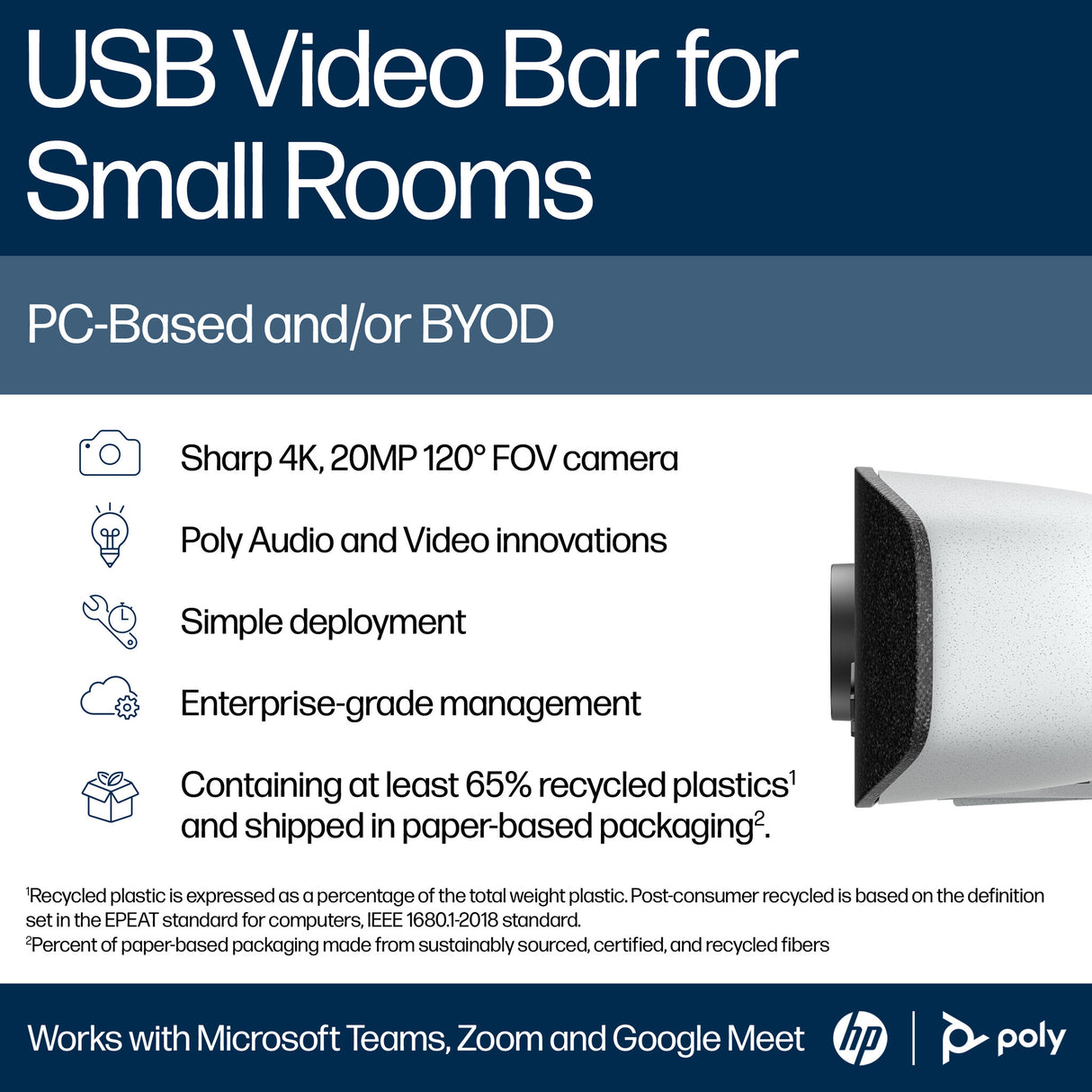 HP Poly Studio V12 USB Video Bar No Power Supply