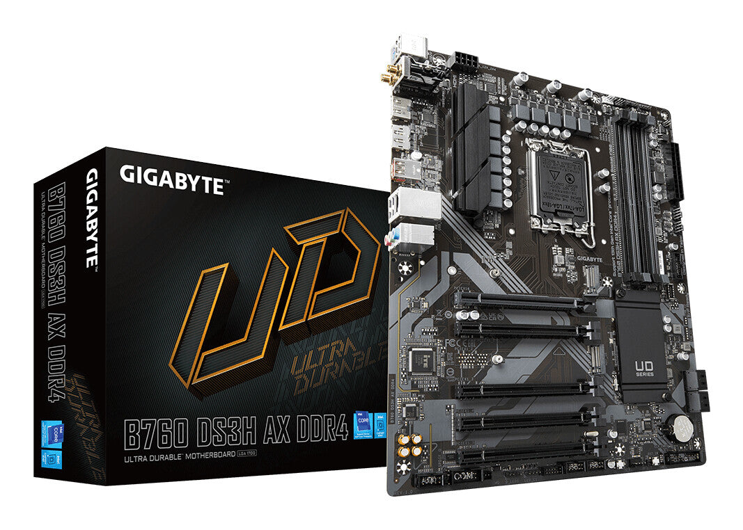 Placa base Gigabyte B760 DS3H AX DDR4, Intel Socket 1700, 12.ª/13.ª generación, 1 PCIe 4.0 x16, 2 PCIe 4.0 M.2, ATX, USB tipo C, LAN 2,5 GbE, Wi-Fi 6E 802.11ax, HDMI, DisplayPort , Ventilador inteligente 6, Q-Flash Plus
