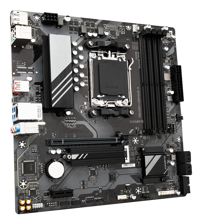Placa base Gigabyte A620M GAMING X DDR5, AMD Socket AM5, 1x PCIe 4.0 x16, 1x PCIe 4.0 x4 M.2, GbE LAN, DisplayPort, HDMI, Q-Flash Plus