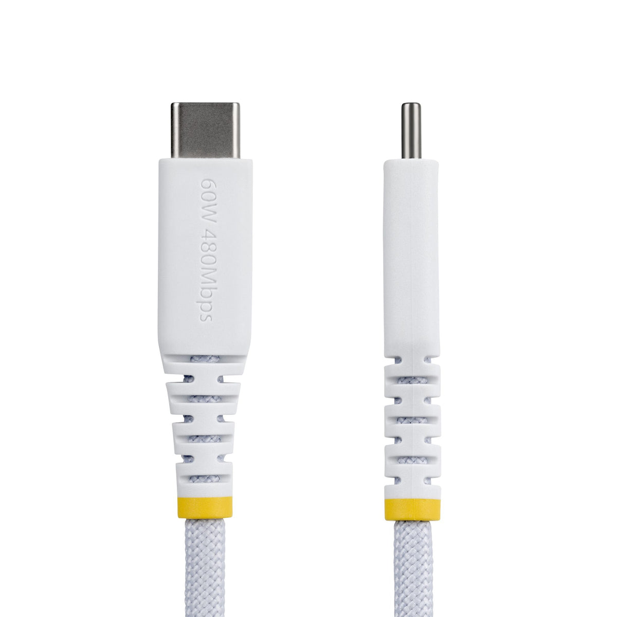 StarTech.com 30cm (1ft) White USB-C Charging Cable, 60W (3A) PD, Dual-Layer Braided Nylon/TPE Jacket, Rugged USB C Charging Cord, USB 2.0 Laptop Charger Cable