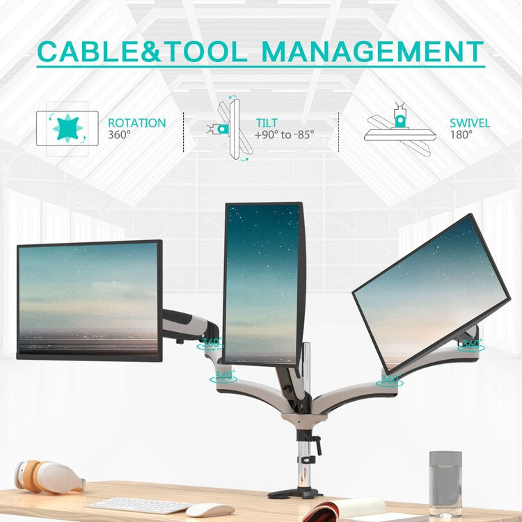 Amer Mounts HYDRA3XL monitor mount / stand 71.1 cm (28") Desk Black, Chrome, White