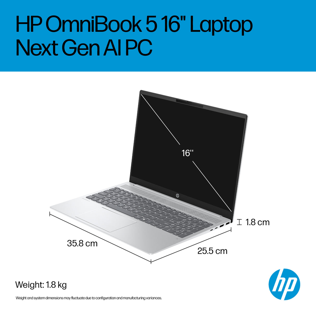 HP OmniBook 5 NGAI OmniBook 5 Next Gen AI 16-ag1007na Copilot+ PC AMD Ryzen™ AI 5 340 Laptop 40.6 cm (16") 2K 16 GB LPDDR5x-SDRAM 1 TB SSD Wi-Fi 6 (802.11ax) Windows 11 Home Silver
