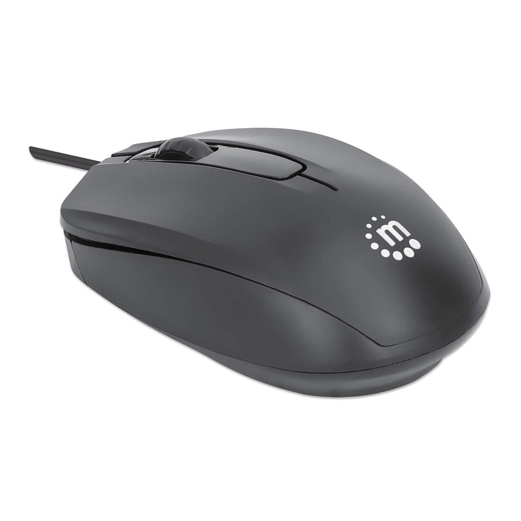 Manhattan Comfort II USB Wired Mouse, Black, 1000dpi, USB-A, Optical, Ambidextrous, Portable/Compact, Three Button with Scroll Wheel, Three Year Warranty