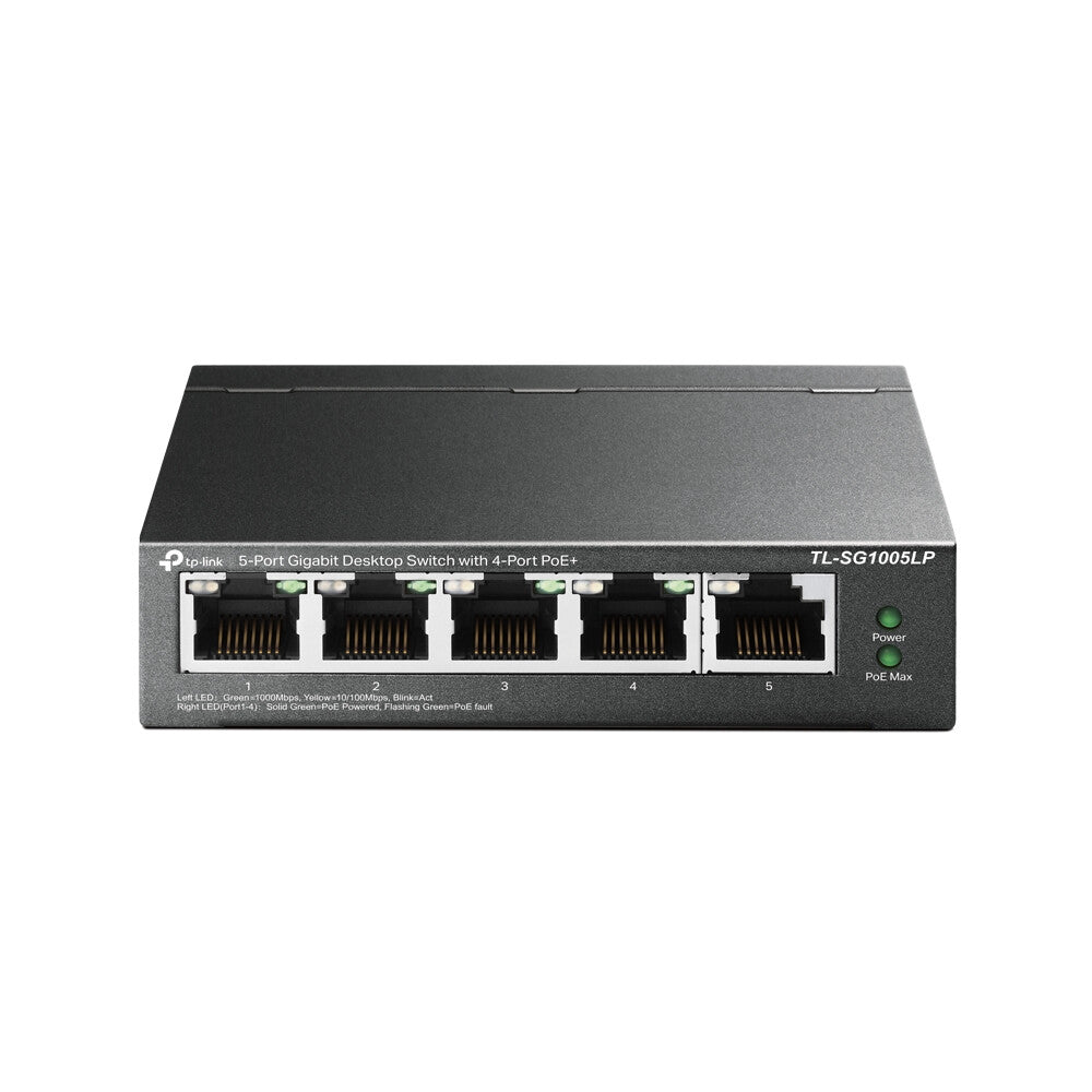 TP-LINK (TL-SG1005LP) Switch de Escritorio No Administrado Gigabit de 5 Puertos, PoE de 4 Puertos, Alimentación Inteligente, Caja de Acero