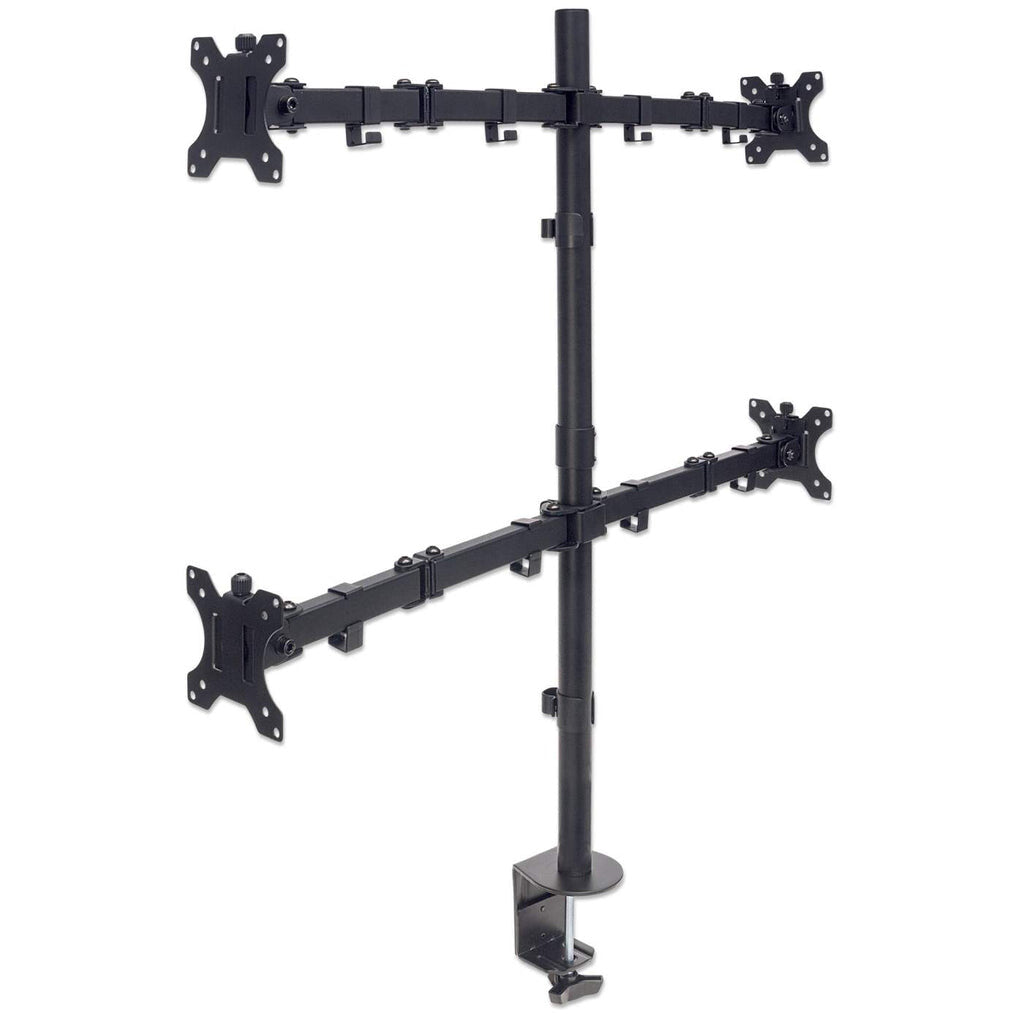 Manhattan Quad Desk Mount for TV & Monitors, For screens 10" to 27", Stand or Clamp Assembly, VESA compatability: 75x75 and 100x100mm - check the dimensions of the four mounting holes on back of screen to ensure it fits, Max 8kg (each), Black, Bracket