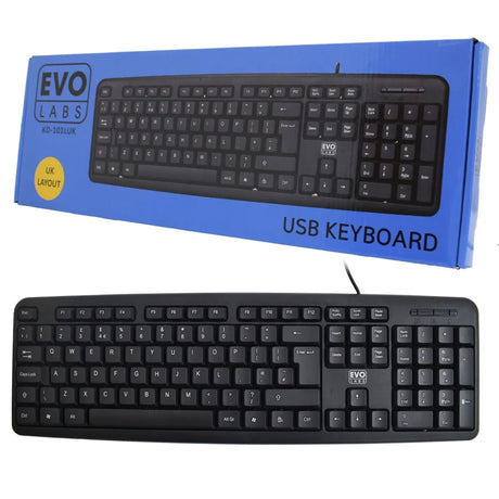Evo Labs KD - 101LUK Wired Keyboard USB Plug and Play Full