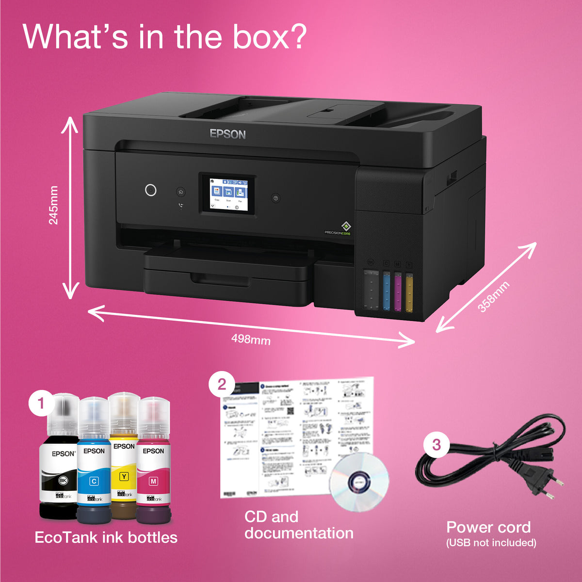 Impresora Epson Ecotank ET-15000 C11CH96401CA, color, inalámbrica, A3, todo en uno con fax, red, ADF, panel táctil de 6,8 cm