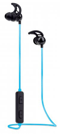 Manhattan Bluetooth In-Ear Headset, Multi Coloured Cable Light, Omnidirectional Mic, Integrated Controls, Ear Hook for Secure Fit, 5 hour usage time (approx), Max Range 10m, Bluetooth v4.0, Rainproof, USB-A charging cable incl, 3 Year Warranty