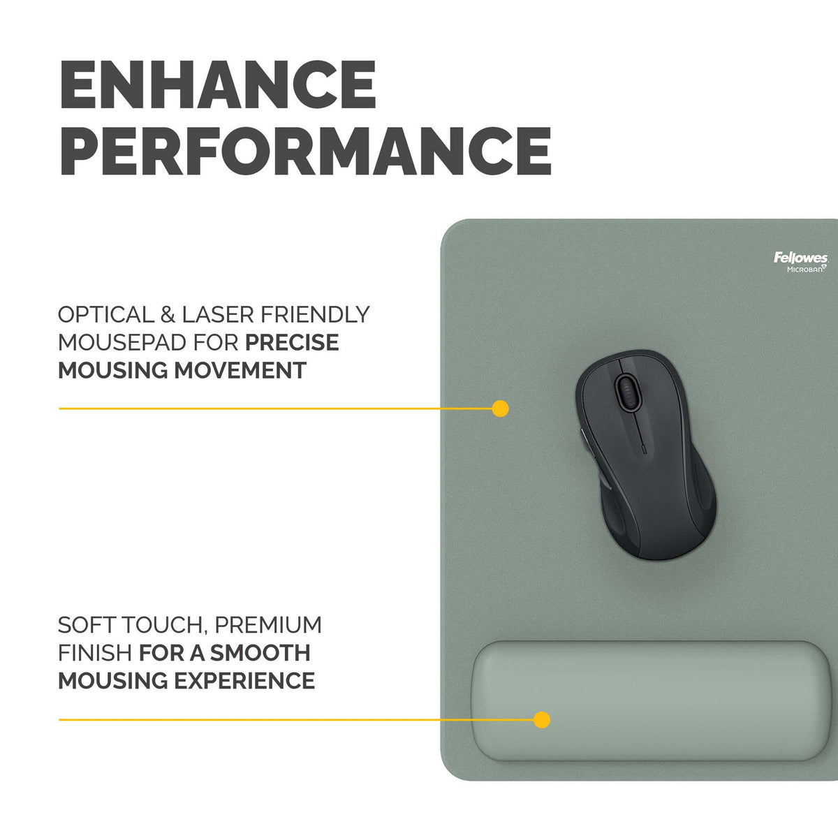 Fellowes Breyta XL Mouse Mat Wrist Rest XL Mouse Pad Wrist Support with Antibacterial Protection Ergonomic Mouse Mat Sage