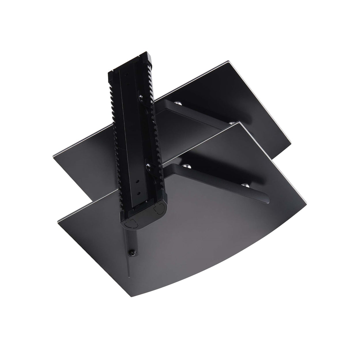 StarTech.com Dual Floating Wall-Mounted AV Shelves, Adjustable Height Shelf For Under TV, Organize A/V Equipment On Black Tempered Glass Shelves