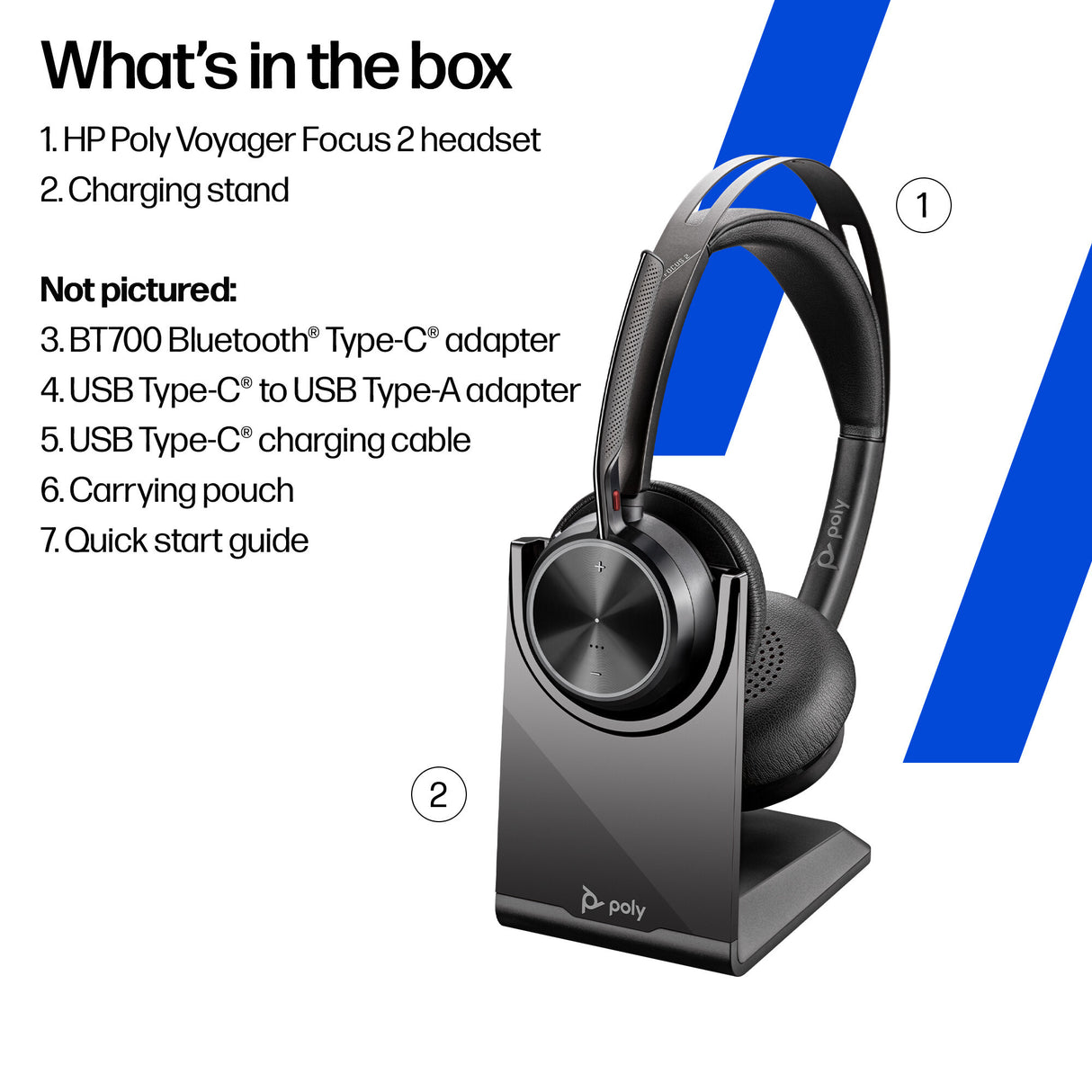 HP Poly Voyager Focus 2 USB-C-C Headset +USB-C/A Adapter +Charging Stand
