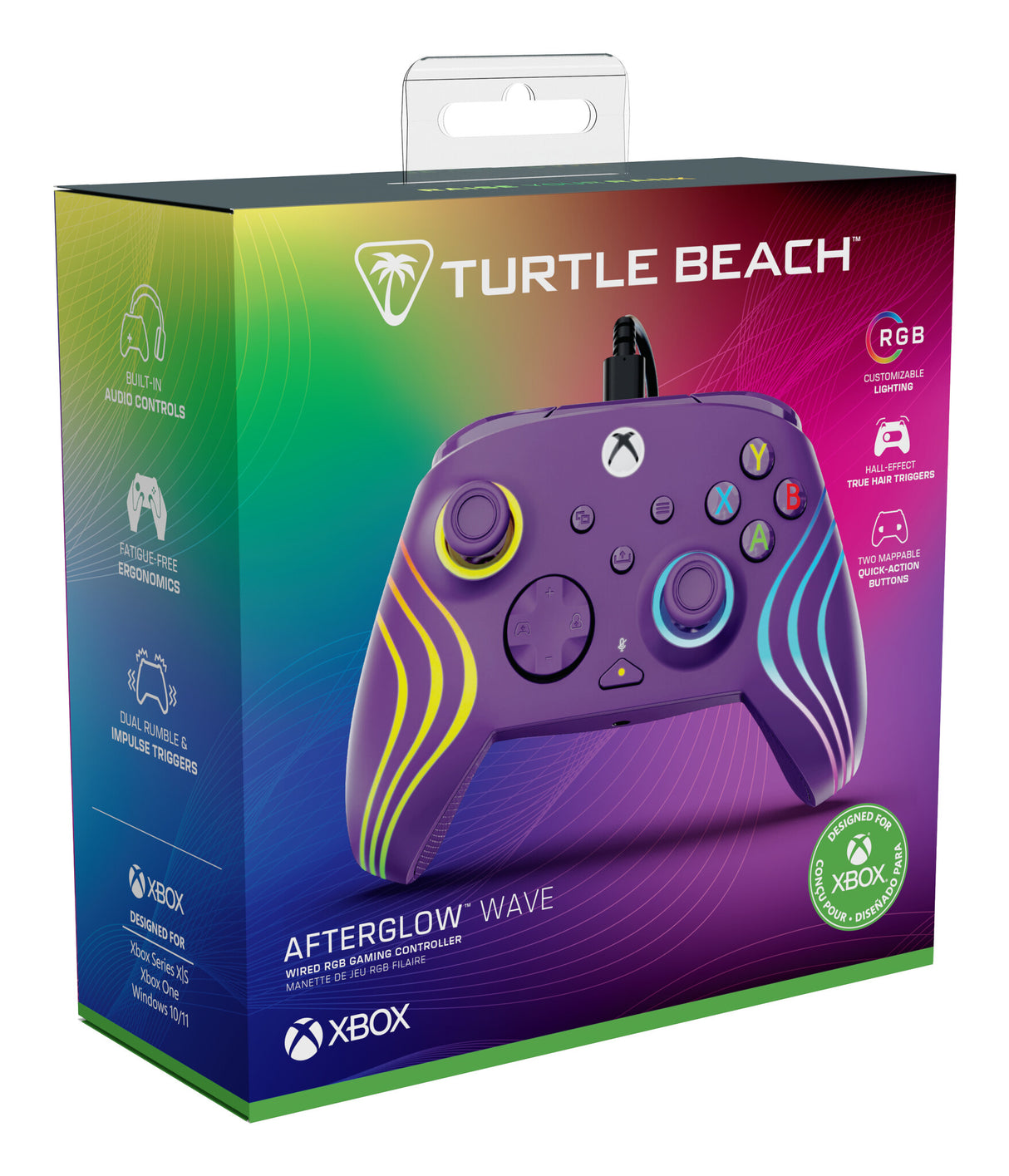 Turtle Beach Afterglow Wave Purple Wired RGB Gaming Controller with Mappable Buttons, Hall-Effect Hair Triggers and Audio Controls. Licensed for Xbox Series X orS, Xbox One & Windows