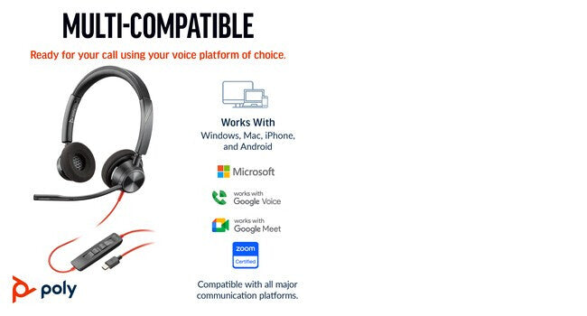 POLY Blackwire 3320 Stereo Microsoft Teams Certified USB-C Headset +USB-C/A Adapter