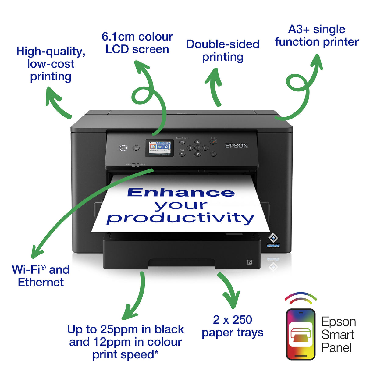 Epson WorkForce Pro WF-7310DTWF C11CH70401 Impresora de inyección de tinta, A3, bandeja de papel doble, inalámbrica, Ethernet