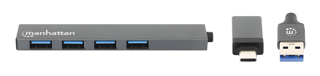 Manhattan USB-C & USB-A Combo Dock/Hub, Ports (4): USB-A (x4), 5 Gbps (USB 3.2 Gen1 aka USB 3.0), USB powered (no external power supply required), Cable 25cm
