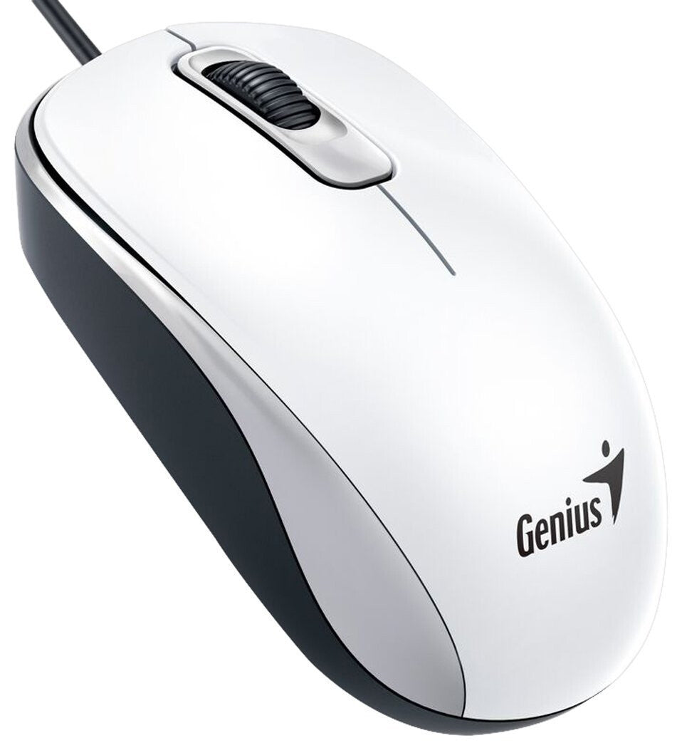 Genius DX-110 Souris filaire USB Plug and Play, suivi optique 1000 DPI, 3 boutons avec molette de défilement, conception ambidextre avec câble de 1,5 m, blanche