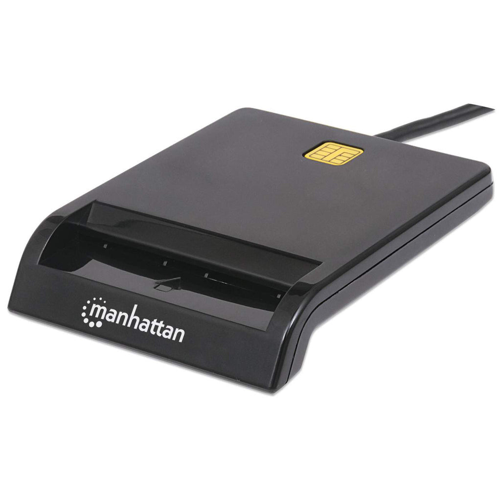 Manhattan USB-A Contact Smart Card Reader, 12 Mbps, Friction type compatible, External, Windows or Mac, Cable 105cm, Black, Three Year Warranty