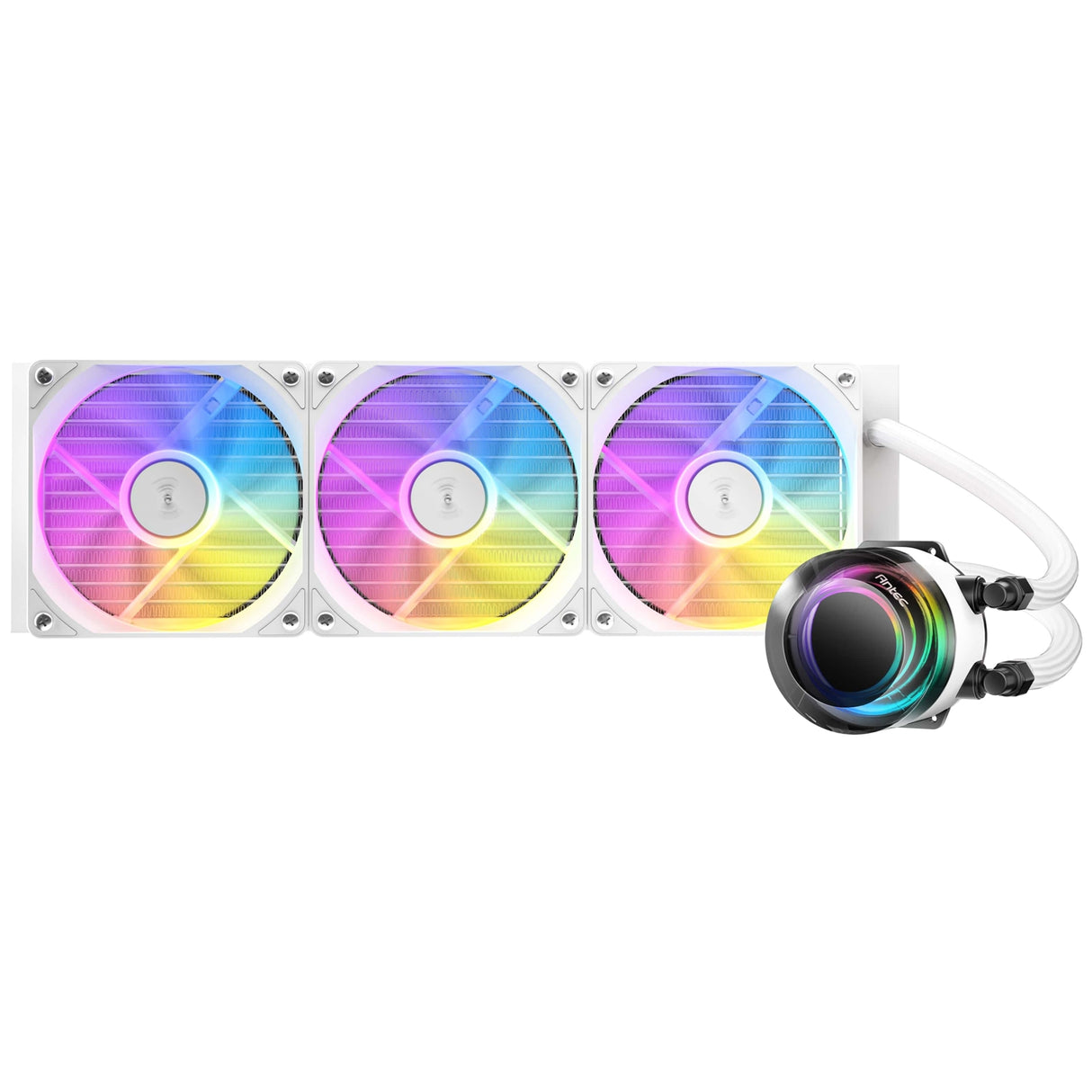 Antec Vortex Lum 360 ARGB White CPU Liquid Cooler - Intel & AMD Compatible, 3 x 120mm ARGB Fans, Suspended Spiral Pump Head, Enhanced Cooling Performance
