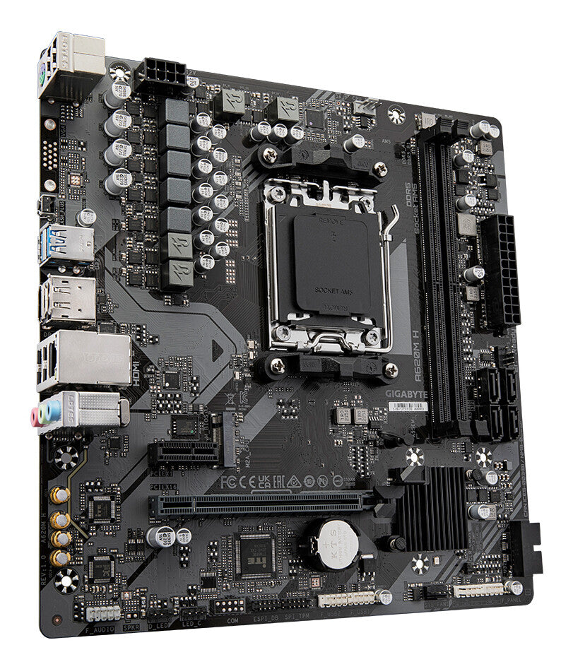 GIGABYTE A620M H Motherboard - Supports AMD Ryzen 8000 CPUs, 5+2+2 Phases Digital VRM, up to 7200MHz DDR5 (OC), 1xPCIe 4.0 M.2, GbE LAN, USB 3.2 Gen 1