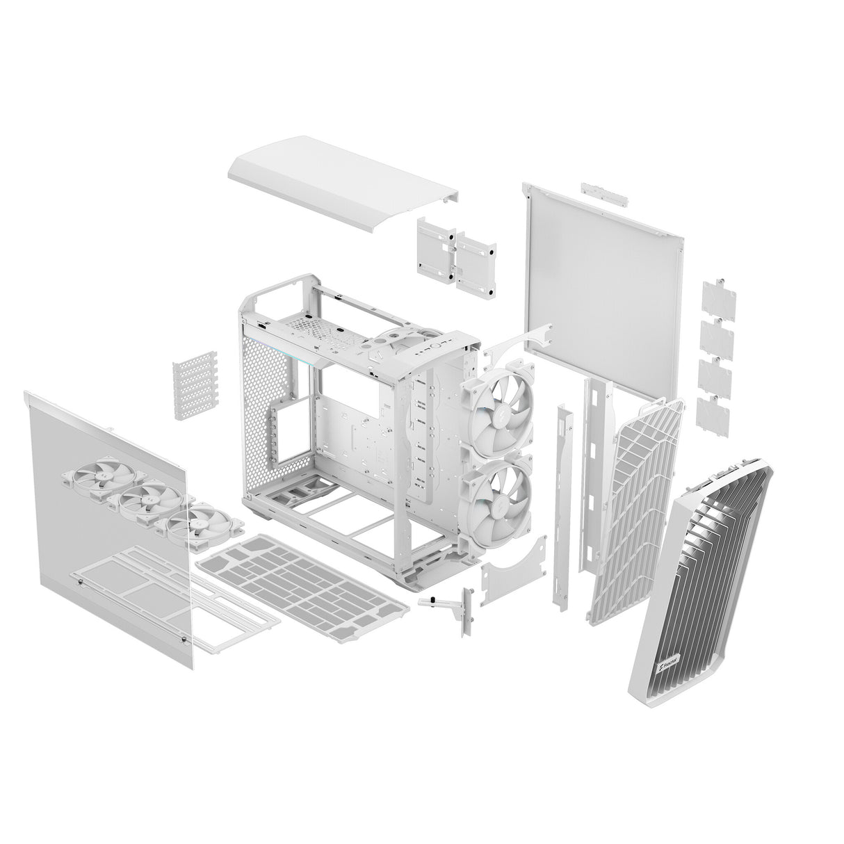 Fractal Design Torrent (White RGB TG) Estuche para juegos con ventana de vidrio transparente, E-ATX, 5 ventiladores ARGB, concentrador de ventilador, tira RGB en cubierta de fuente de alimentación, rejilla frontal, USB-C