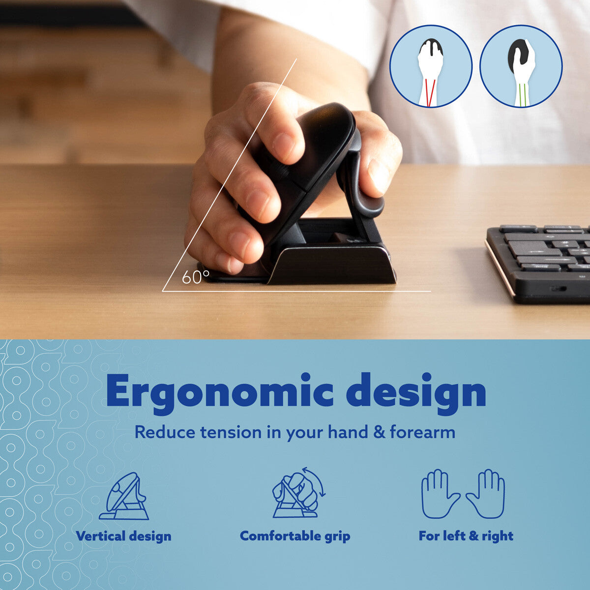 R-Go Tools Ergonomic mouse R-Go Twister, with break software, ambidextrous mouse for both hands, foldable, bluetooth and wired