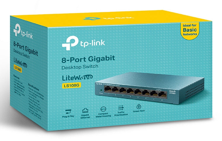 TP-LINK (LS108G) Switch LiteWave de escritorio no administrado Gigabit de 8 puertos, caja de acero
