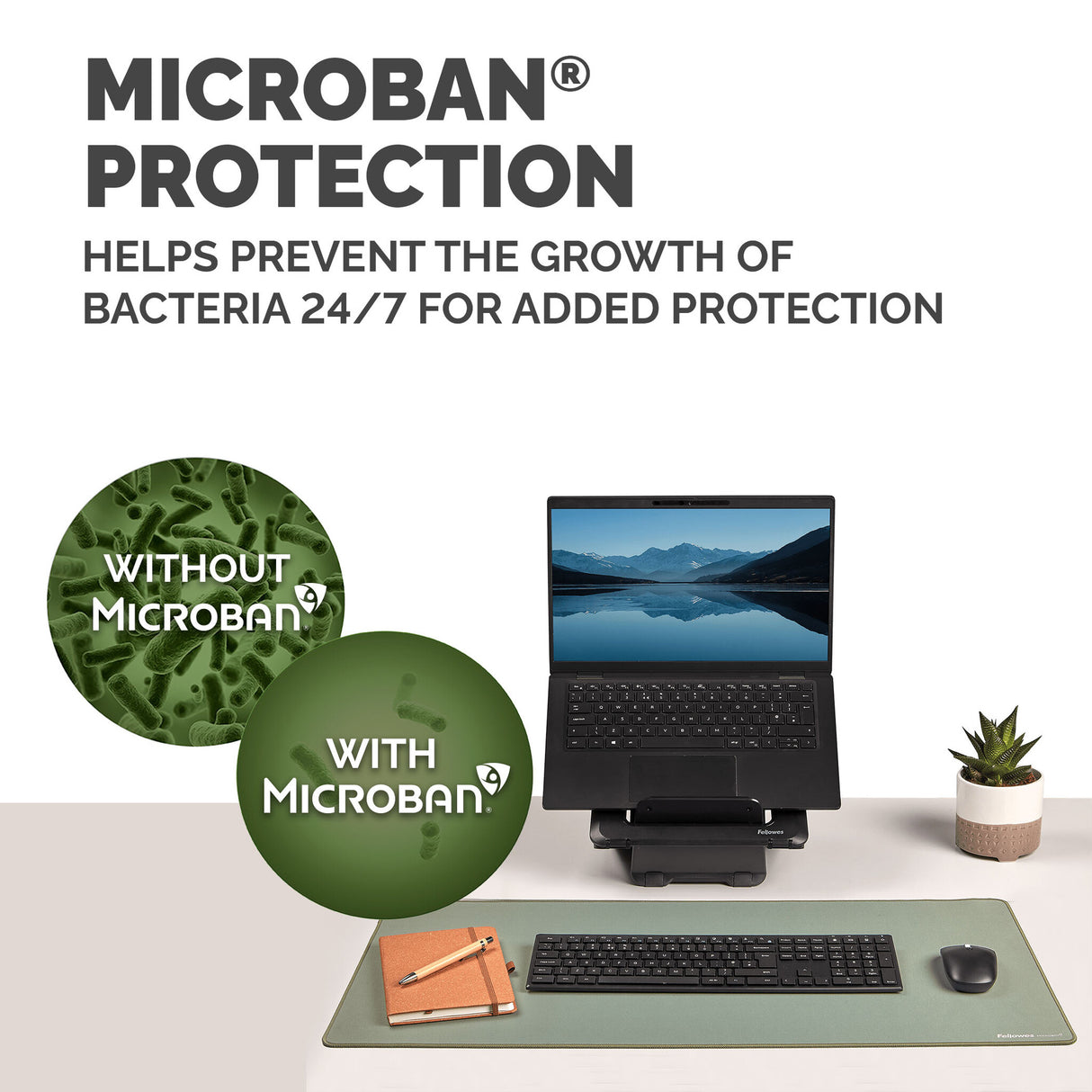 Fellowes Computer Desk Mat with Non-Slip Base Breyta Desk Mat with Antibacterial Protection Sage