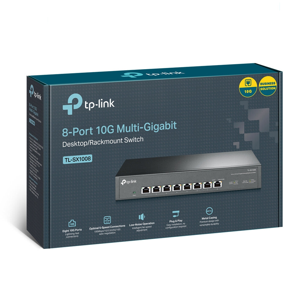 TP-LINK (TL-SX1008) Switch de bureau/rack multi-Gigabit 10G non géré à 8 ports, 8x 100/1G/2,5G/5G/10G, ventilateur à faible bruit, boîtier en acier