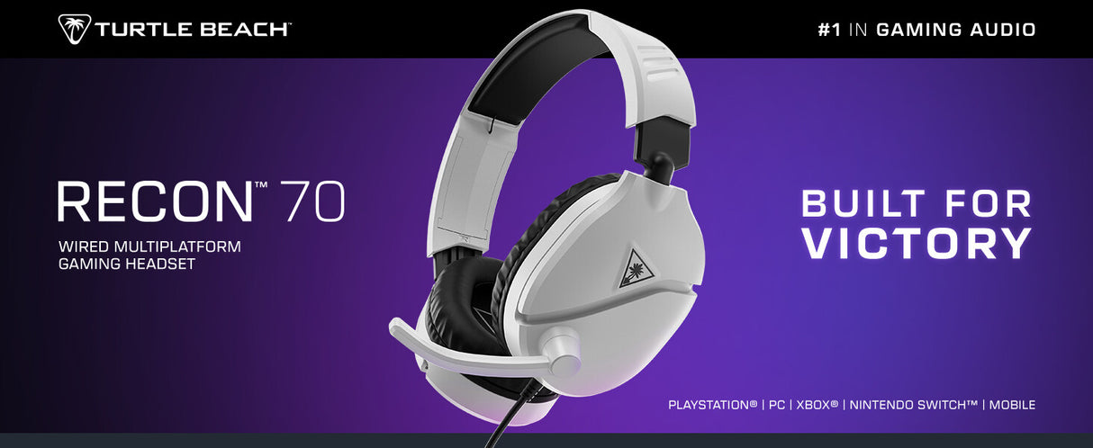 Turtle Beach Recon 70 White Wired Multiplatform Gaming Headset for PS5, PS4, Xbox Series X or S, Xbox One and Mobile with 3.5mm Wired Connection, Flip-to-Mute Mic, 40mm Speakers, Lightweight Design