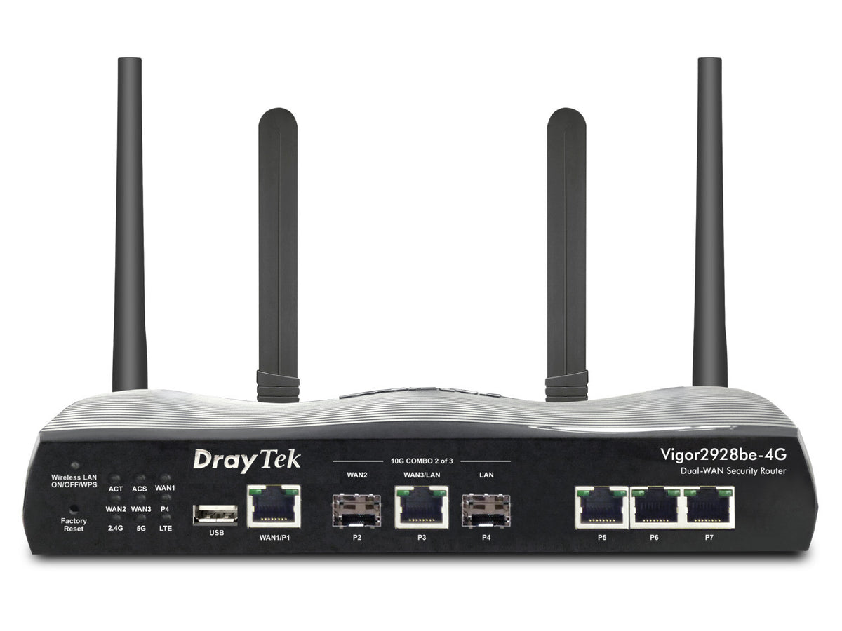 DrayTek Vigor 2928be-4G High-Performance Multi-Gigabit Multi-WAN Fibre Firewall VPN Router with BE7200 Wireless and Integrated 4G/LTE Modem