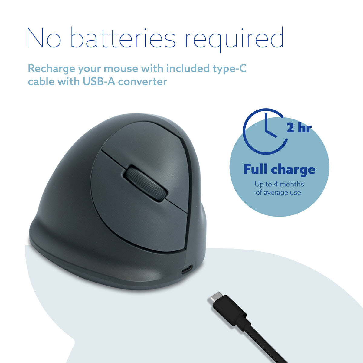 R-Go Tools Vertical mouse R-Go HE Basic, ergonomic mouse, medium (hand size ≥ 185 mm), right-handed, Bluetooth, grey