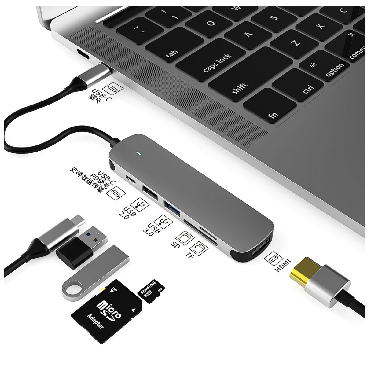PREVO C605A laptop dock/port replicator Wired USB 3.2 Gen 1 (3.1 Gen 1) Type-C Silver