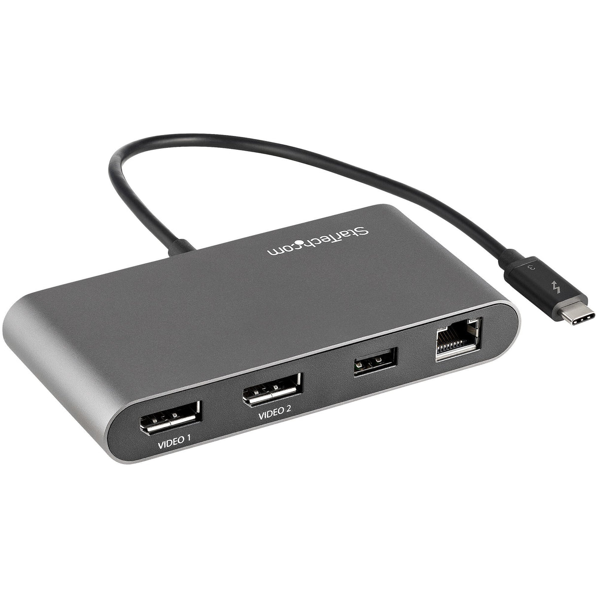 StarTech.com Dual-Monitor Thunderbolt Mini Dock, 4K 60Hz DisplayPort, Driverless Hub for Windows & Mac, Gigabit Ethernet, 1x USB-A (USB 5Gbps), 11in (28cm) Cable