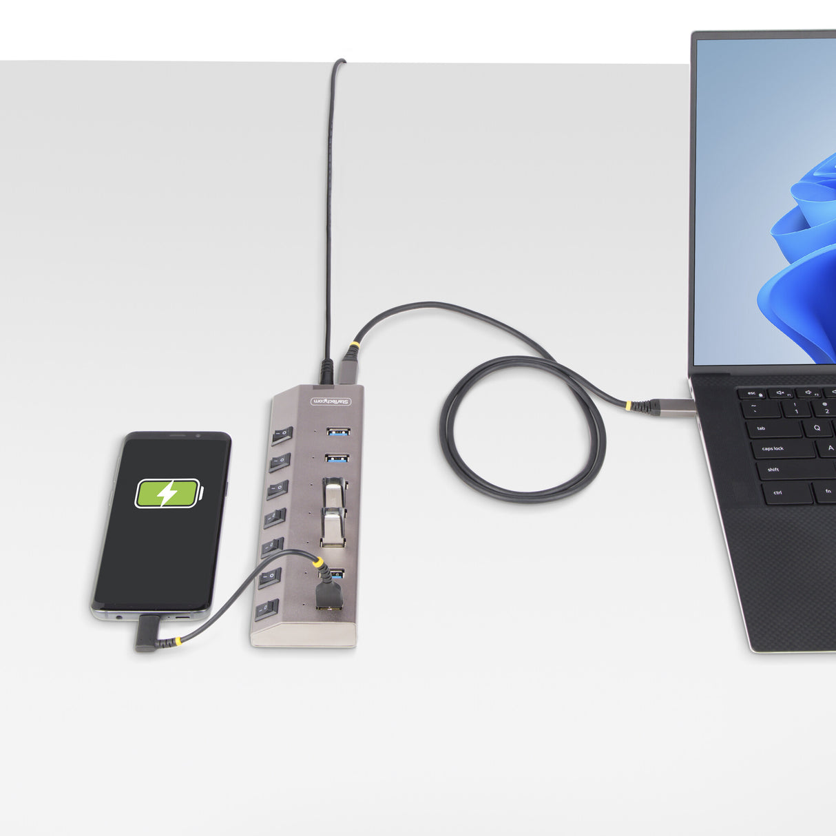 StarTech.com 7-Port Self-Powered USB-C Hub with Individual On/Off Switches, USB 3.0 5Gbps Expansion Hub w/Power Supply, Desktop/Laptop USB-C to USB-A Hub, USB Type C Hub w/BC 1.2