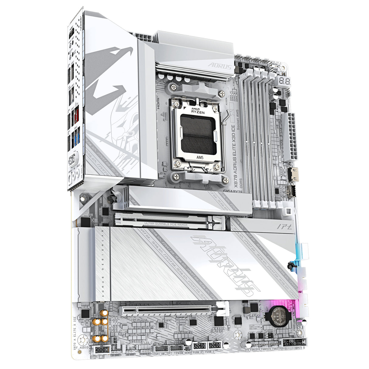 GIGABYTE X870 AORUS ELITE X3D ICE Motherboard - Supports AMD Ryzen 9000 CPUs, 16+2+2 Phases Digital VRM, up to 9000Hz DDR5 (OC), 2xPCIe 5.0 + 2xPCIe 4.0, Wi-Fi 7, 2.5GbE LAN, USB 4