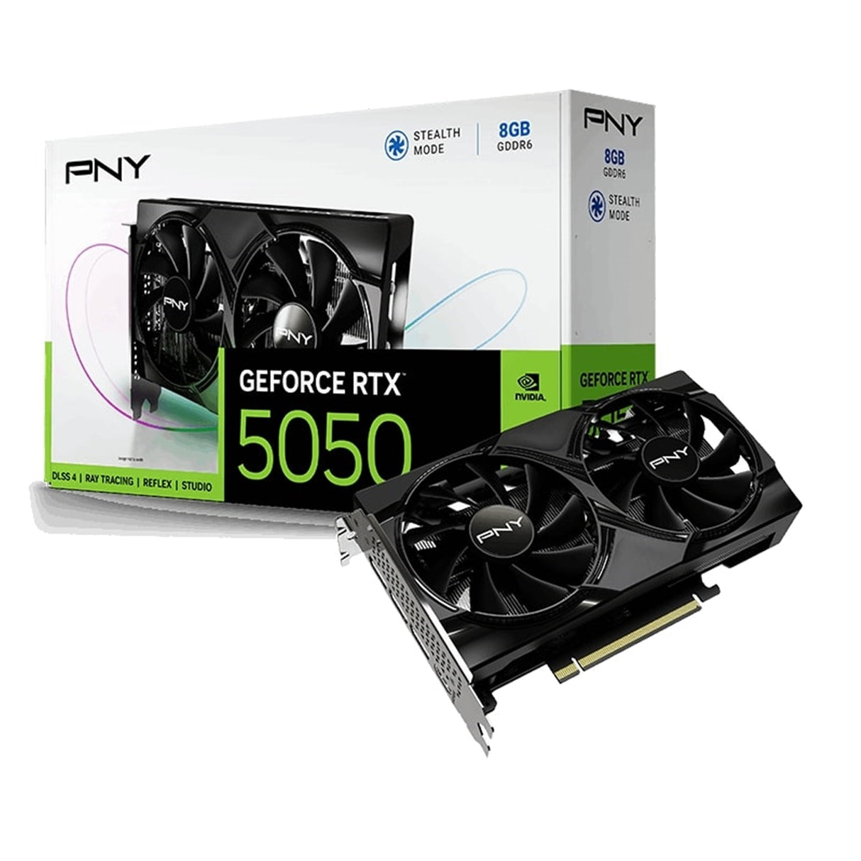PNY NVIDIA GeForce RTX 5050 8GB GDDR6 Graphics Card, 2560 CUDA Cores, 2317 MHz Core Clock, Dual Fan, 3x DisplayPorts / 1x HDMI Port