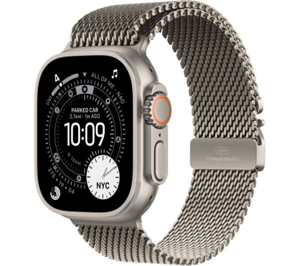 Apple Watch Ultra 3 GPS + Cellular 49mm Premium Running and Multisport Smartwatch with Rugged Natural Titanium Case with Natural Titanium Milanese Loop - Large. Advanced Health and Fitness Tracking