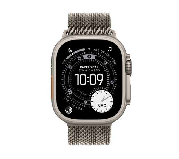 Apple Watch Ultra 3 GPS + Cellular 49mm Premium Running and Multisport Smartwatch with Rugged Natural Titanium Case with Natural Titanium Milanese Loop - Large. Advanced Health and Fitness Tracking