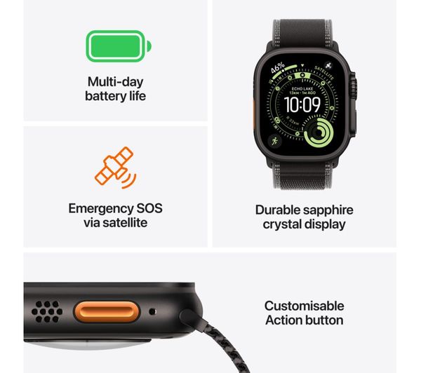 Apple Watch Ultra 3 GPS + Cellular 49mm Premium Running and Multisport Smartwatch with Rugged Natural Titanium Case with Natural Titanium Milanese Loop - Large. Advanced Health and Fitness Tracking