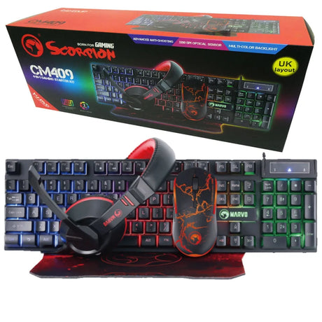 Marvo Scorpion CM409 - UK 4 - in - 1 Gaming Bundle Keyboard