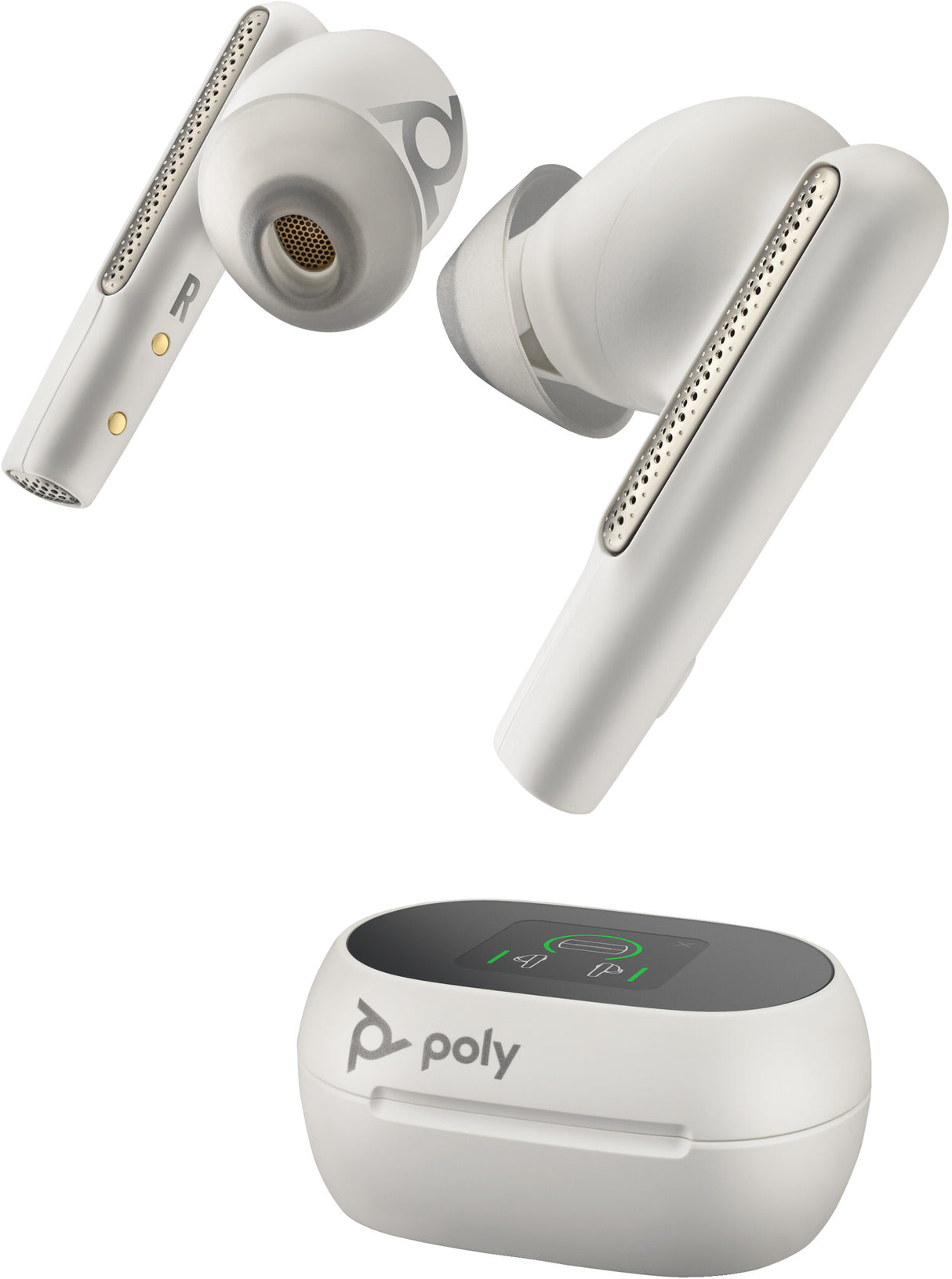 POLY Voyager Free 60+ UC White Sand Earbuds +BT700 USB-C Adapter +Touchscreen Charge Case