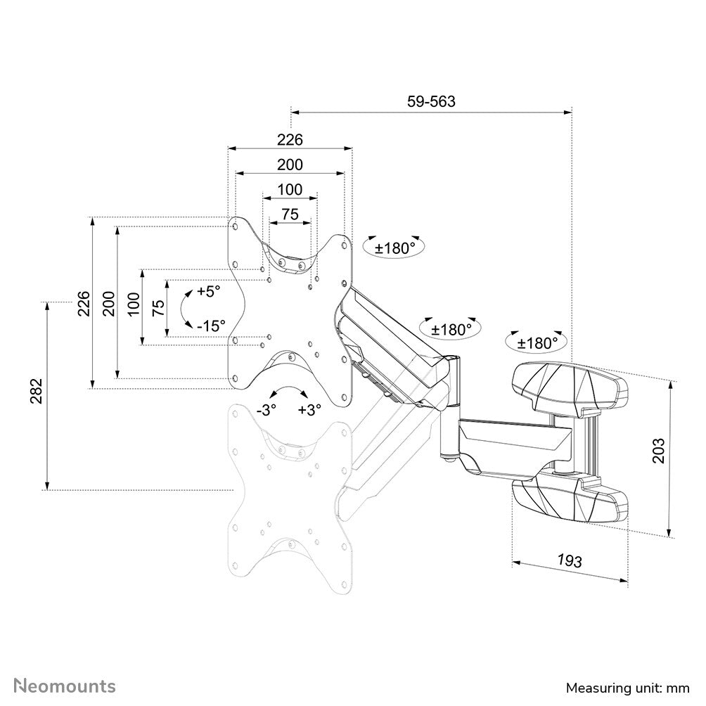 Neomounts WL70-550BL12 Monitor/TV mount wall 23-42" - gas spring - full motion