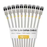 StarTech.com 30cm Gray Ultra Slim Cat6A Ethernet Cable, 10 Pack, Snagless, FTP, Pure Bare Copper Wire, 34AWG Ultra Slim RJ45 Network Patch Cord, Individually Tested